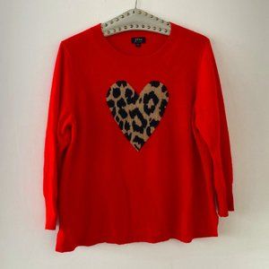 J Crew Cashmere sweater with leopard heart size XXL